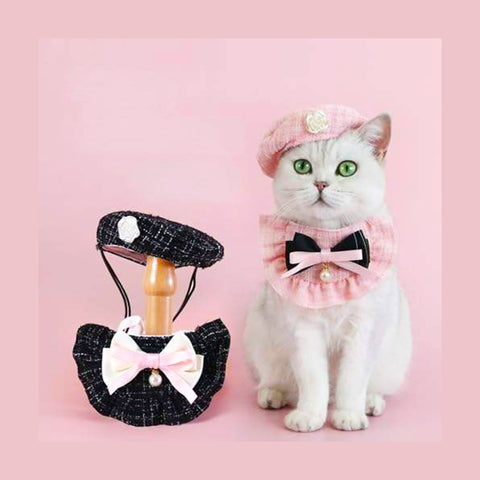 Elegant Pet Outfit Pet Hat Costume Set Beret Cap and Bandana