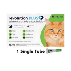 Revolution Plus Spot On (Selamectin and Sarolaner Topical Solution) for Cats 11.1–22 lbs (5.1–10 kg) Green 1 TubeRevolution Plus Spot On