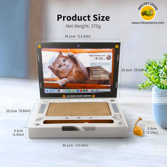 Cat Scratcher Laptop, 3-in-1 Laptop Scratcher Cat Toy with Interactive Plush Mouse Cat Teaser & Bell Ball, Scratch Pad Cat Toys for Indoor Cats