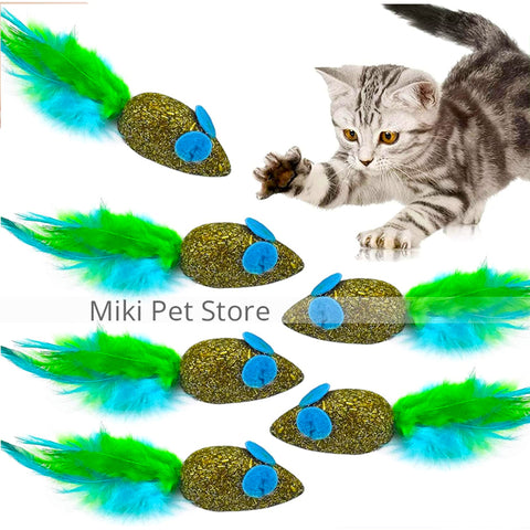 Catnip Mice Toy Furry Pet Play Mouse with Feather Tail