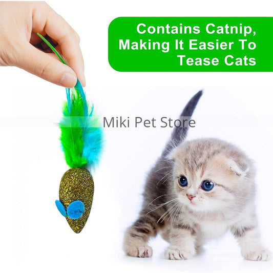 Catnip Mice Toy for Cats – Furry Mice with Feather Tails, Perfect for Catch and Play