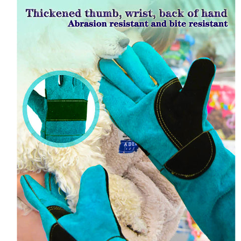 Anti Bite Leather Gloves Animal Handling Protective Gauntlets