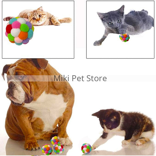 Cat Ball Toys with Bells for Cats Kitten Pet, Soft Cat Pompom Ball Interactive Toys Colorful Cat Balls