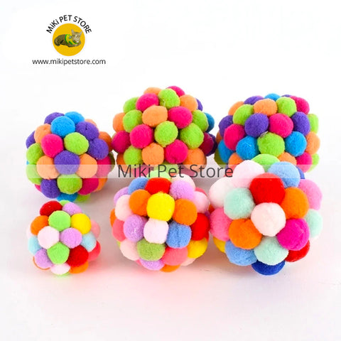 Cat Ball Toys with Bells Soft Colorful Pompom Ball