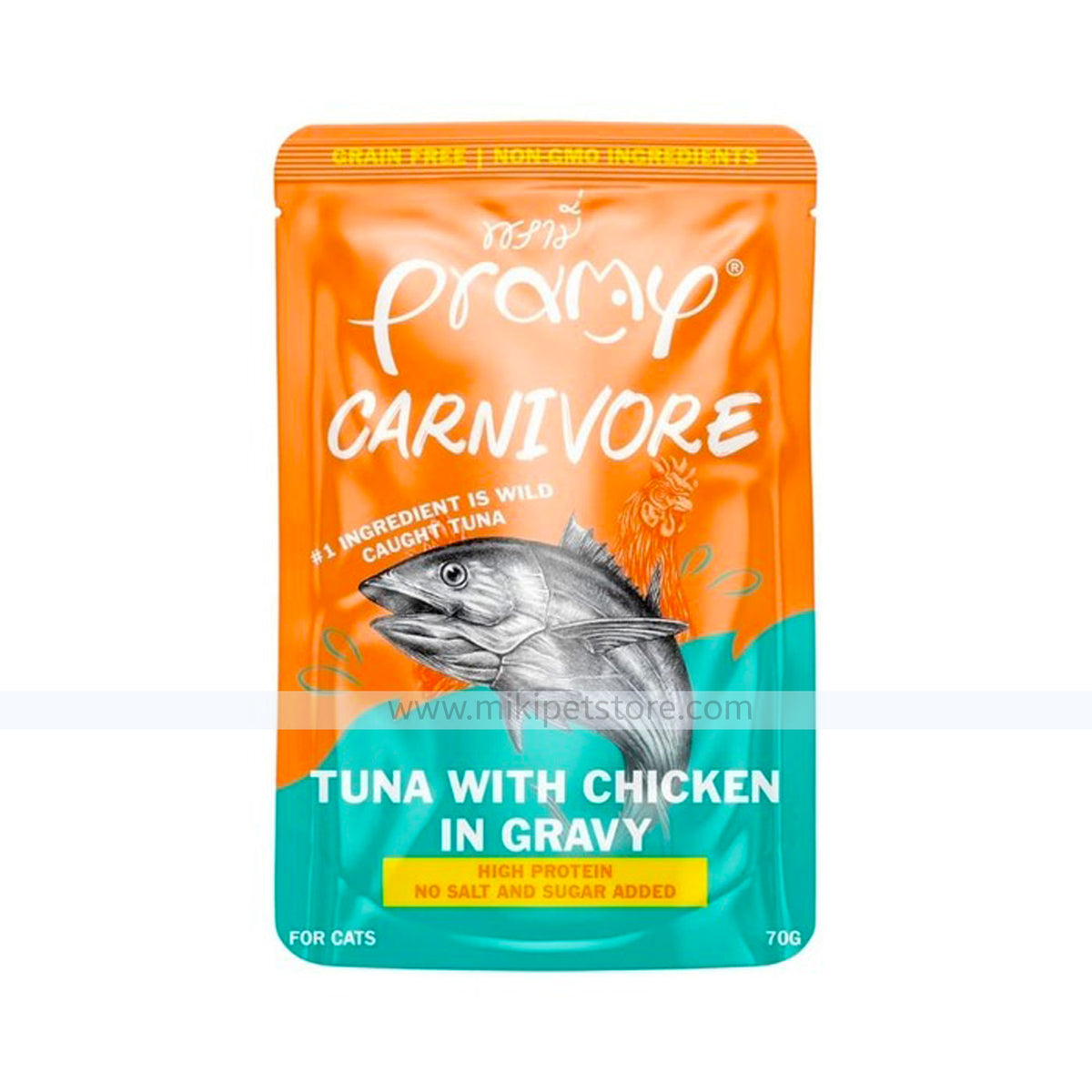 Pramy Carnivore Pouch Tuna with Chicken in Gravy for All Cats 70gm