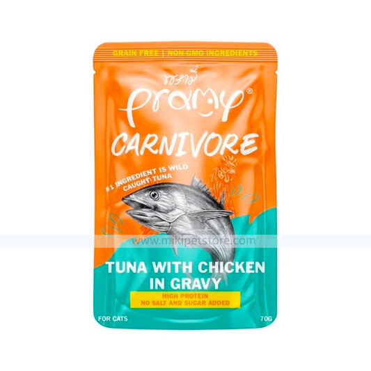 Pramy Carnivore Pouch Tuna with Chicken in Gravy for All Cats 70gm