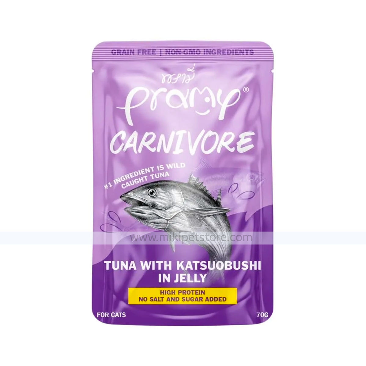 Pramy Carnivore Cat Pouch Tuna With Katsuobushi In Jelly  for All Cats -70gm