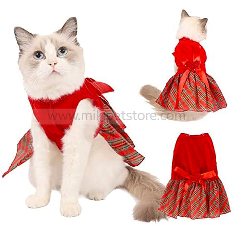 Pet Red Plaid Skirt Clothes For Cat & Puppies