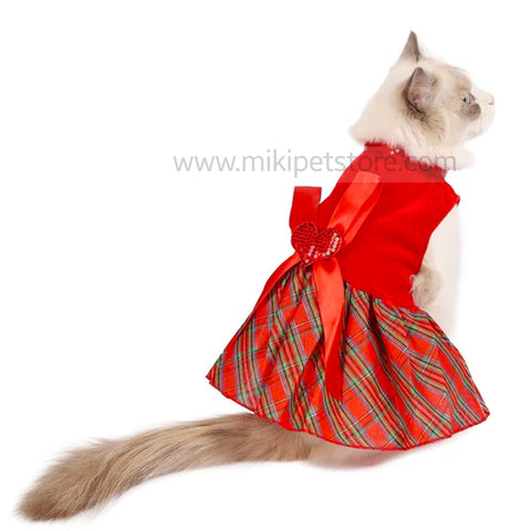 Pet Red Plaid Skirt Clothes For Cat & Puppies