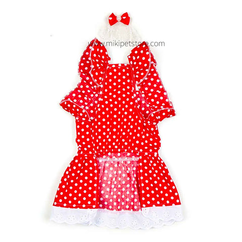 Pet Dress Flying Sleeve Polka Dots Printing Cat Small Dog Dress