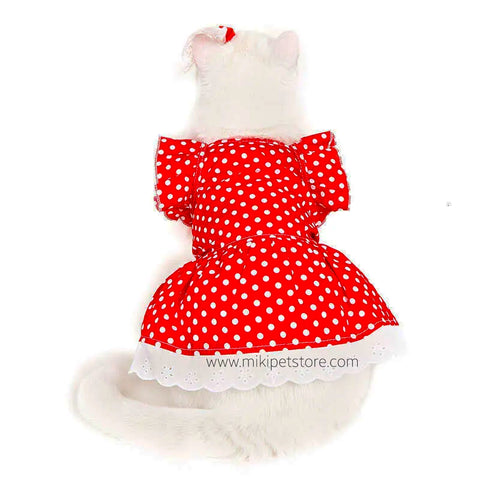 Pet Dress Flying Sleeve Polka Dots Printing Cat Small Dog Dress
