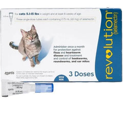 Revolution Spot On For Cats 45mg Treatment for Fleas And Ear Mites for CATS & KITTENS 5.1-15lbs  2.6-7.5kg)