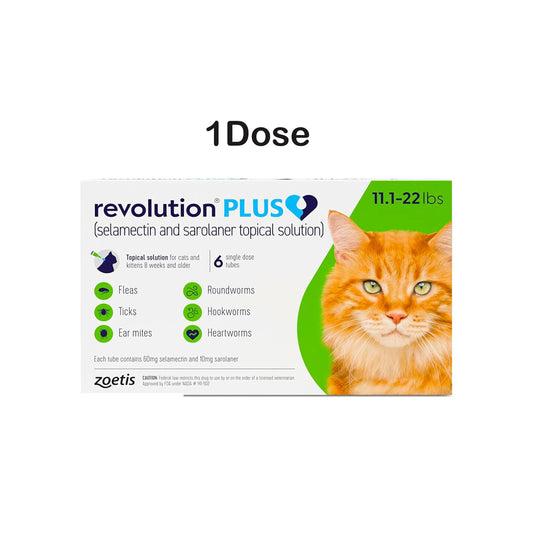 Revolution Plus Spot On (Selamectin and Sarolaner Topical Solution) for Cats 11.1–22 lbs (5.1–10 kg) Green 1 Tube Revolution Plus Spot On