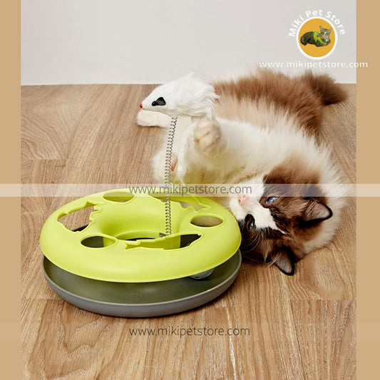 Pet Cat Moving Mouse Spring Play Ball Turntable Round Disk Training Toy
