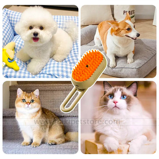3-in-1 Steamy Pet Grooming Brush – Cat & Dog Hair Removal, Massage & Spray Comb