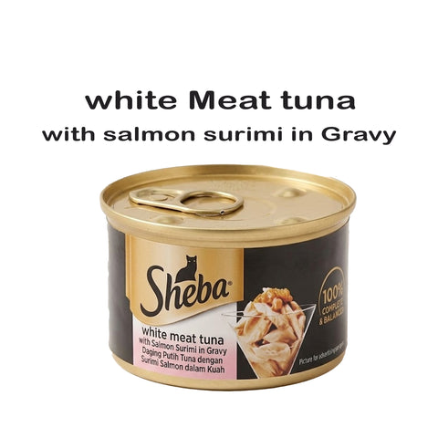 Sheba  Can Cat Wet Food White Meat Tuna with Salmon Surimi in Gravy 85gm