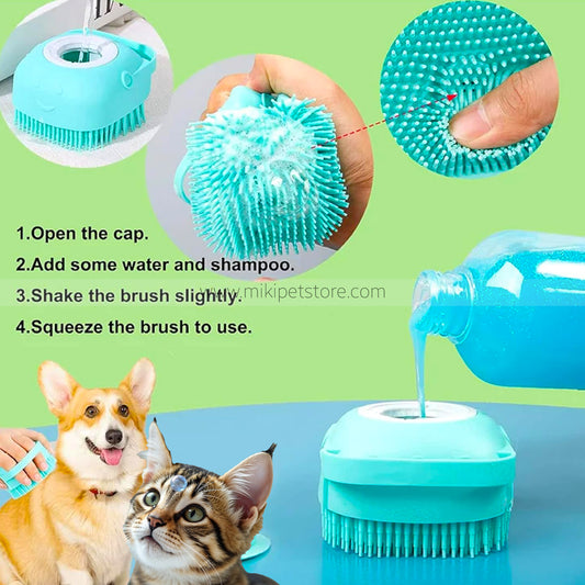 Dog & Cat Bath Brush, Soft Silicone Rubber Dog & Cat Grooming Brush