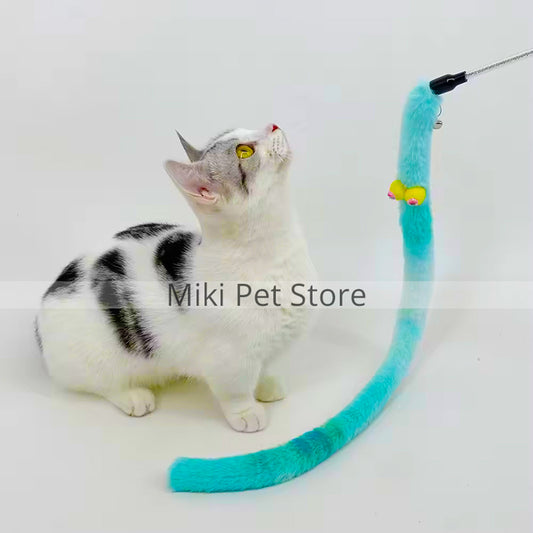 Cat Kitten Teaser Wand Toy Interactive Cat Wand With Long Plush Two Bells