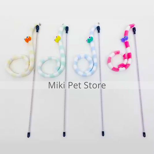 Cat Kitten Teaser Wand Toy Interactive Cat Wand With Long Plush Two Bells