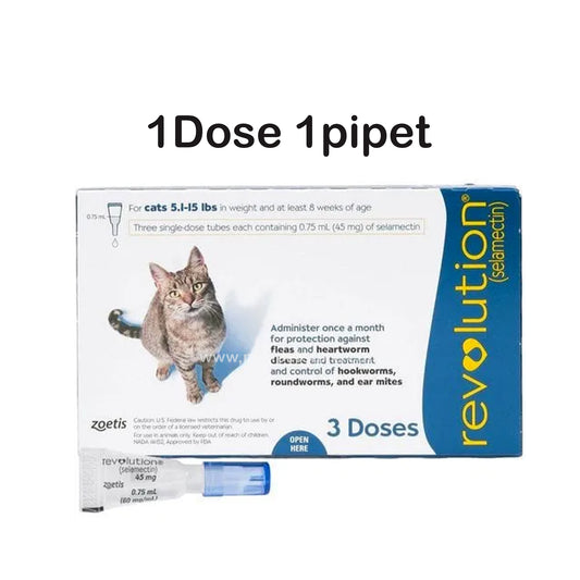 Revolution Spot On For Cats 45mg Treatment for Fleas And Ear Mites for CATS & KITTENS (1 Pipe 5.1-15lbs  2.6-7.5kg)