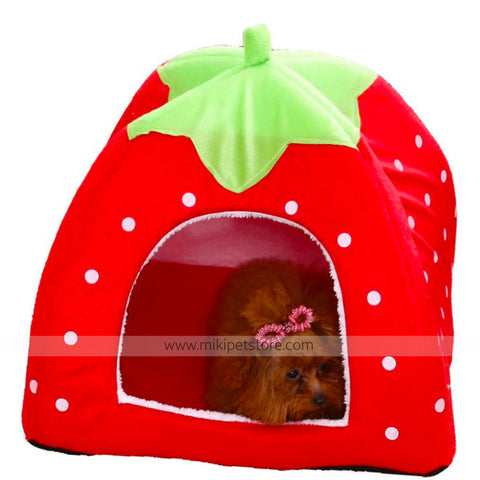 Cozy Strawberry Pet House Foldable Warm Kennel