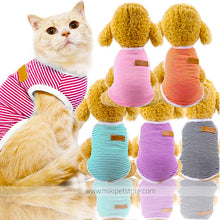 Striped Cotton Pet Vest with Teddy Bear Design