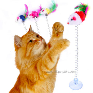 Elastic Spring Mouse Feather Toy