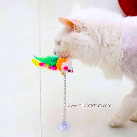 Elastic Spring Mouse Feather Toy