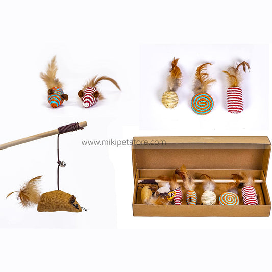 Cat Teaser Fishing Pole with Mouse Toy – 7-in-1 Combo  | Indoor & Outdoor Play
