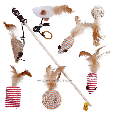 Cat Teaser Fishing Pole Toy  7 in 1 Set