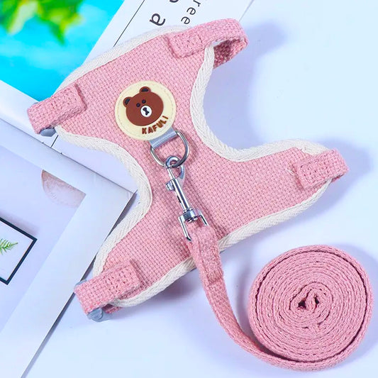 Adjustable Cartoon Bear Harness and Leash Set for Small Dogs and Cats