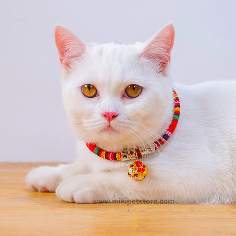 Japanese Style Cat Collars with Bell  Adjustable Collars for Cats & Puppies
