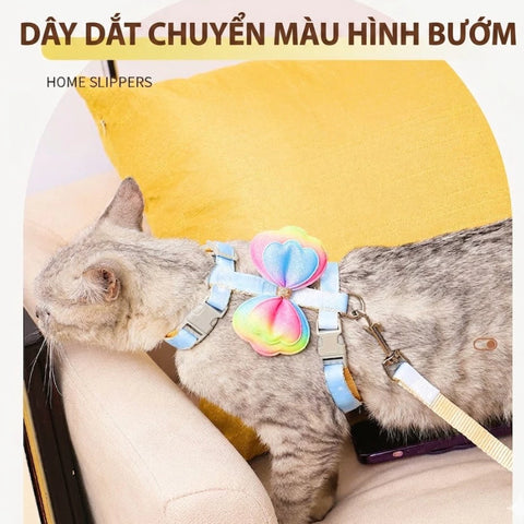 Elegant Butterfly Adjustable Cat Walking Harness and Leash