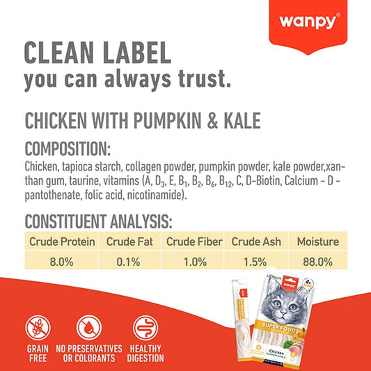 Wanpy Super Foods Creamy Cat Treat with Chicken Pumpkin & Kale 70g