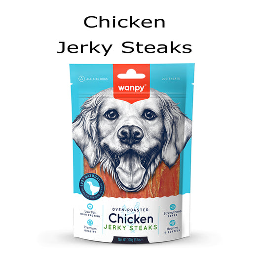 Wanpy Oven Roasted Dog Treat Chicken Jerky Steaks 100gm