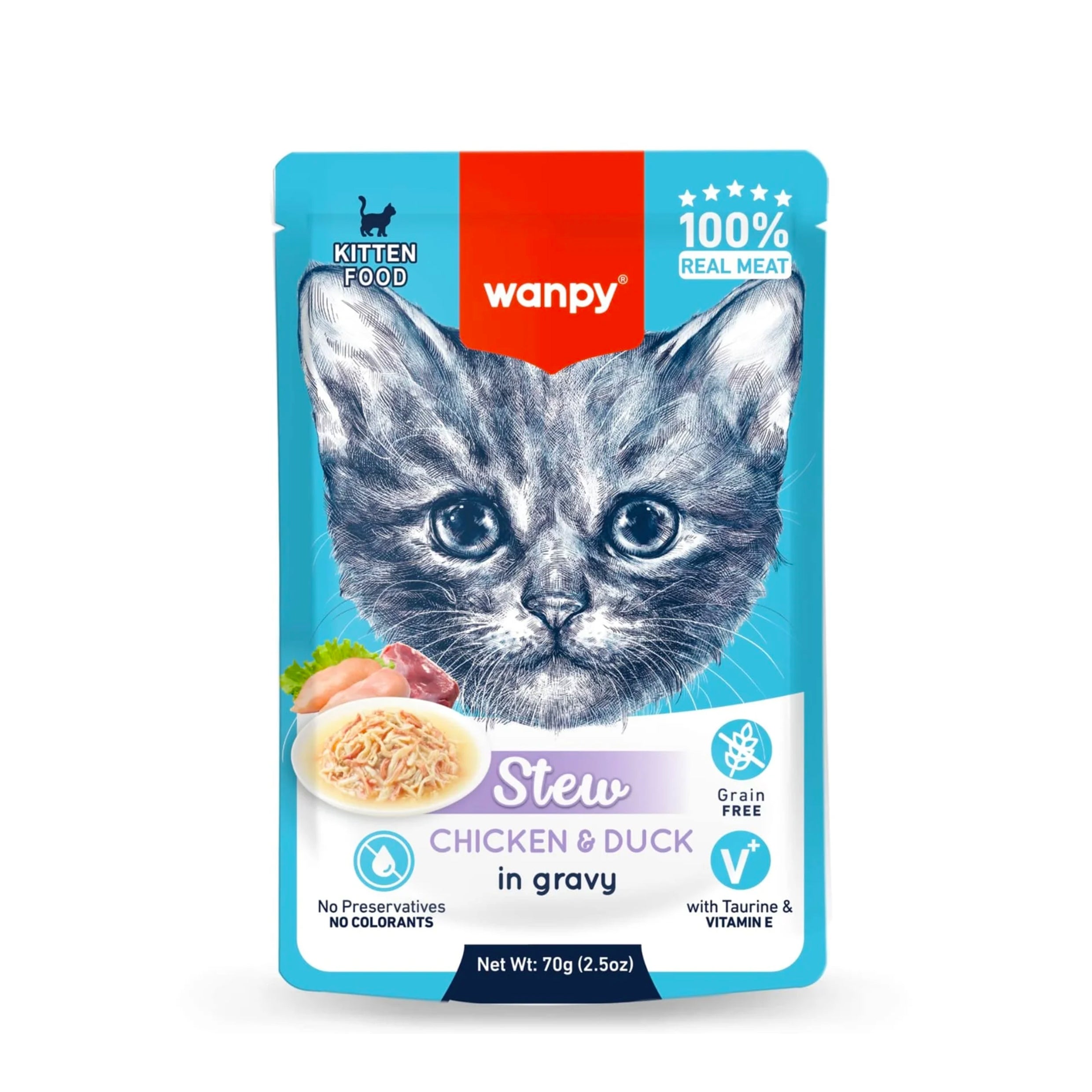 Wanpy Stew in Gravy Kitten Pouch Cat Food – Chicken & Duck (70g)