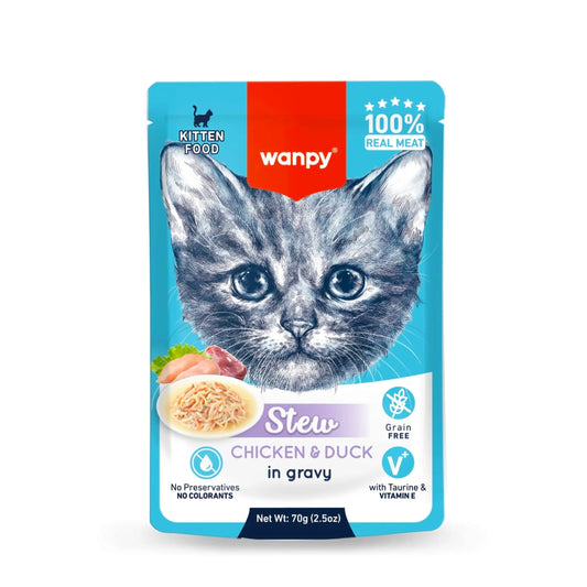 Wanpy Stew in Gravy Kitten Pouch Cat Food – Chicken & Duck (70g)