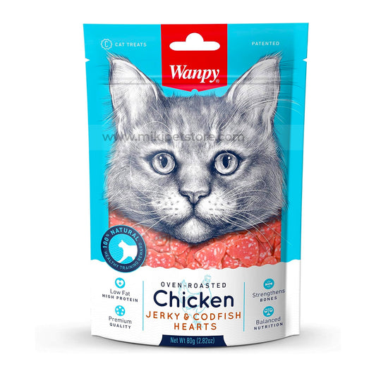 WANPY CHICKEN JERKY CODFISH HEART FOR CAT 80g