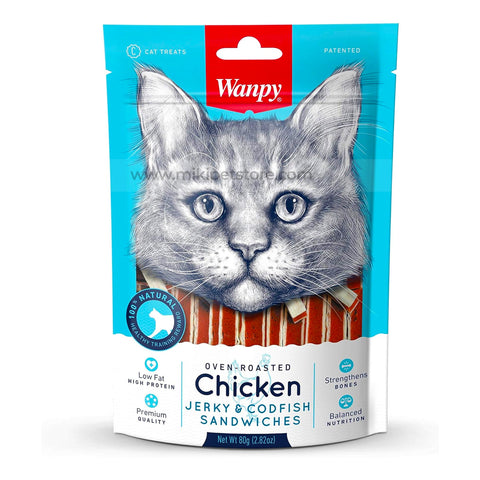 Wanpy Chicken Jerky and Codfish Sandwiches for Cats 80g