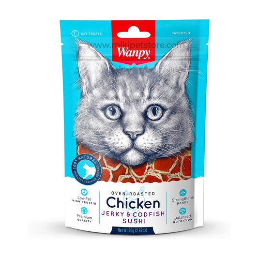 Wanpy Chicken Jerky and Codfish Sushi Cat Treat 80 gm