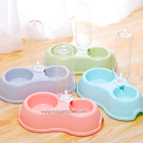 2 in 1 Pet Food Water Bowl with Built in Bottle