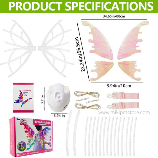 Electric Fairy Wings Costume – Light Up Butterfly Wings for Humans & Pets, LED Magic Wings for Medium/Large Dogs